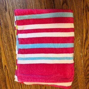 Velour Beach Towel 40” x 72” pink/yellow/turquoise stripes